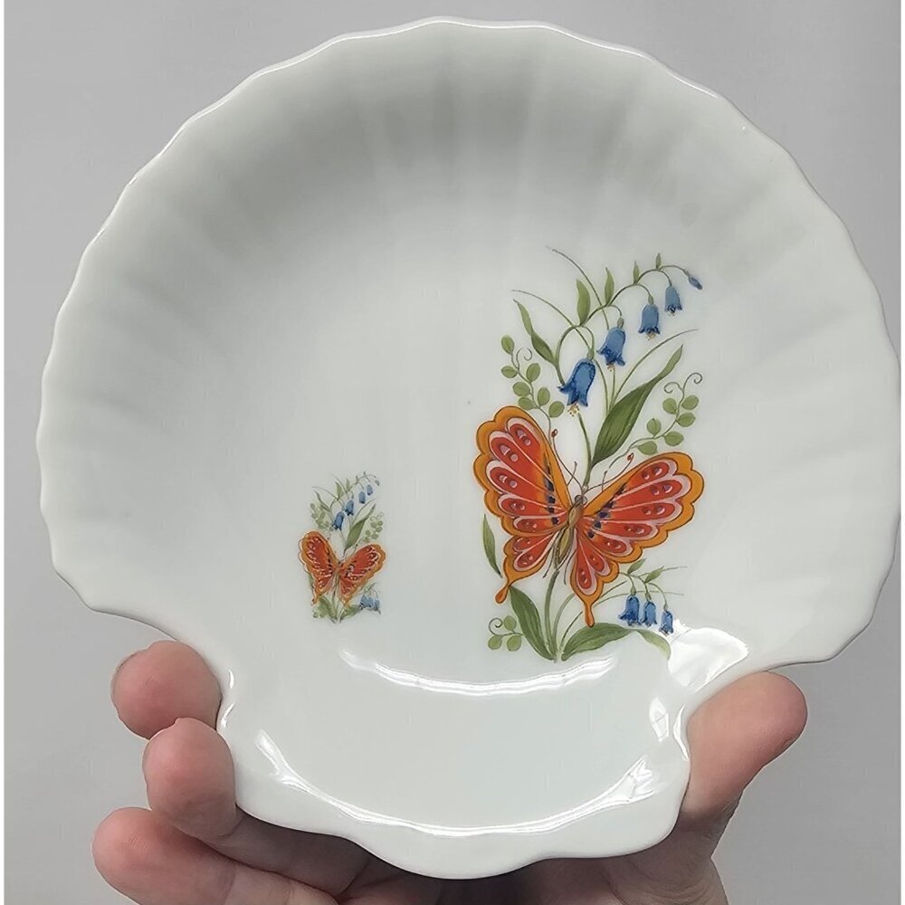 Vtg Takahashi Dew Hand Decorated Seashell Butterflies Flowers Trinket Soap Dish - Picture 2 of 12